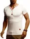 Leif Nelson Herren T-Shirt V-Ausschnitt Weißes Kurzarmshirt Sweatshirt Kurzarm Longsleeve Basic Sommer Shirt Slim Fit LN1390 M Beige