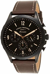 Forrester Chronograph schwarzes Zifferblatt mit Gehäuse aus Edelstahl und braunem Lederarmband Herrenuhr FS5608