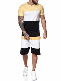 Herren Short-Jogginganzug Shortanzug Sportanzug Short T-Shirt Modell 1465 Gelb Weiss Schwarz M