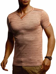 Herren T-Shirt V-Ausschnitt Weißes Kurzarmshirt Sweatshirt Kurzarm Longsleeve Basic Sommer Shirt Slim Fit LN1355 M Camel Melange