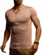 Leif Nelson Herren T-Shirt V-Ausschnitt Weißes Kurzarmshirt Sweatshirt Kurzarm Longsleeve Basic Sommer Shirt Slim Fit LN1355 M Camel Melange