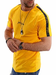 Herren T-Shirt Kurzarmshirt Top Print Shirt Casual Basic O-Neck (M, Gold Fusion)