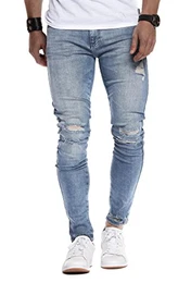 Herren Jeans Hose Slim Fit Denim Blaue graue Lange Jeanshose für Männer Coole Jungen weiße Stretch Freizeithose Schwarze Cargo Chino Sommer Winter Basic LN9145 W32L32 Blau Verwaschen