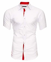 Herren Kurzarm Hemd Florida White/RED M