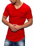 JACK & JONES Herren T-Shirt Kurzarmshirt Oversize Longshirt Basic V-Neck Tango Red