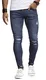 Leif Nelson Herren Jeans Hose Slim Fit Denim Blaue graue Lange Jeanshose für Männer Coole Jungen weiße Stretch Freizeithose Schwarze Cargo Chino Sommer Winter Basic LN9145 W30L32 Dunkel Blau