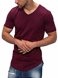 Herren T-Shirt Kurzarmshirt Oversize Longshirt Basic V-Neck (Medium, Port Royale)