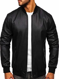 Herren Kunstlederjacke Bomberjacke Bikerjacke Baseballjacke Motorradjacke Übergangsjacke Stehkragen Street Style Nature 6121 Schwarz M [4D4]
