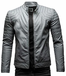 Crone Blackhawk Herren Biker Eco Lederjacke Vegane Bikerjacke Grau