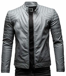 Blackhawk Herren Biker Eco Lederjacke Vegane Bikerjacke (M, Grau (Ecoleder))