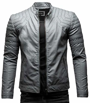 Crone Blackhawk Herren Biker Eco Lederjacke Vegane Bikerjacke Grau