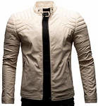 Crone Blackhawk Herren Biker Eco Lederjacke Vegane Bikerjacke Beige