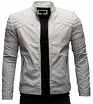 Crone Blackhawk Herren Biker Eco Lederjacke Vegane Bikerjacke Creme Beige