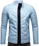 Crone Blackhawk Herren Biker Eco Lederjacke Vegane Bikerjacke Hellblau