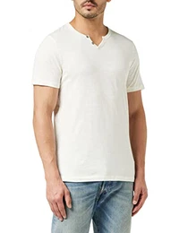Herren Basic T-Shirt V-Ausschnitt Kurzarm Jersey Baumwolle Shirt mit Knöpfen JJESPLIT, Farben:Weiß, Größe:XS