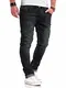 REHYPE Herren Jeans Slim-Fit Strech Hose Denim Used-Wash Basic D-441 Schwarz W30/L32