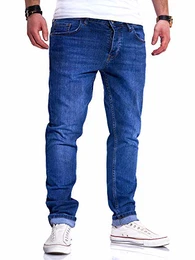 REHYPE Herren Jeans Slim-Fit Strech Hose Denim Used-Wash Basic D-441 Blau W31/L32