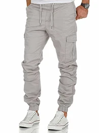 Herren Stretch Jogger Cargo Chino Jeans Hose 7006 Hellgrau W32