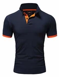 Amaci&Sons Poloshirt Basic Kontrast Kragen Kurzarm T-Shirt (5104) Navyblau/Orange Amaci&Sons Poloshirt Basic Kontrast Kragen Kurzarm T-Shirt (5104) Navyblau/Orange