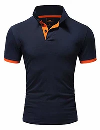 Herren Poloshirt Basic Kontrast Kragen Kurzarm Polohemd T-Shirt 5104 Navyblau/Orange S