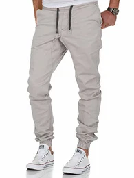 Herren Stretch Jogger Basic Chino Jeans Hose Cargo 7002 Hellgrau W32