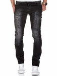 Amaci&Sons Herren Destroyed Slim Fit Denim Jeans Hose 7500 Schwarz