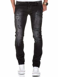 Amaci&Sons Herren Destroyed Slim Fit Denim Jeans Hose 7500 Schwarz