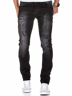 Amaci&Sons Herren Destroyed Slim Fit Denim Jeans Hose 7500 Schwarz Amaci&Sons Herren Destroyed Slim Fit Denim Jeans Hose 7500 Schwarz