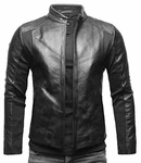 Crone Ever Herren Lederjacke Basic mit Stoff Elementen Schwarz