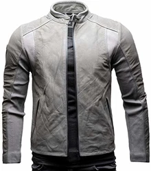 Crone Ever Herren Lederjacke Basic mit Stoff Elementen Elephant Grey