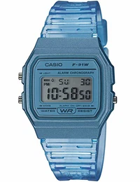 Damen Digital Quarz Uhr mit Resin Armband F-91WS-2EF