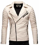 Crone Veit Herren Biker Eco Lederjacke Vegane Bikerjacke Beige