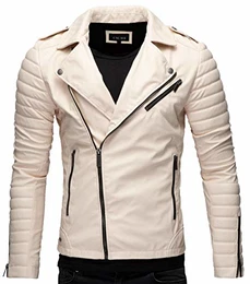 Veit Herren Biker Eco Lederjacke Vegane Bikerjacke (M, Beige (Ecoleder))