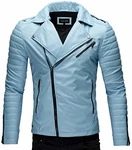 Crone Veit Herren Biker Eco Lederjacke Vegane Bikerjacke Hellblau