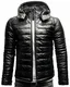 Crone Venice Herren Eco-Lederjacke Vegane Basic Steppjacke Jacke mit Kapuze (M, Crocodile Black (Ecoleder))