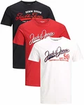 JACK & JONES Herren T Shirt 3er Pack Print Mix Rundhals Tee Regular Slim Fit O Neck Ausschnitt 