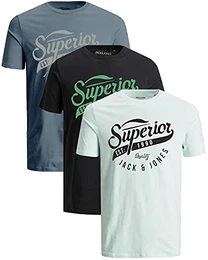 Herren T Shirt 3er Pack Print Mix Rundhals Tee Regular Slim Fit O Neck Ausschnitt (Slim Fit Mix 17, M)