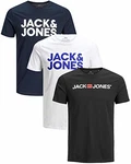JACK & JONES Herren T Shirt 3er Pack Print Mix Rundhals Tee Regular Slim Fit O Neck Ausschnitt 