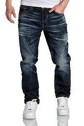 Herren Jeans Regular Straight Fit Denim Hose Destroyed 7984 Dunkelblau W32/L32
