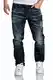 Amaci&Sons Herren Jeans Regular Straight Fit Denim Hose Destroyed 7984 Dunkelblau W36/L32