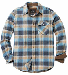 Herren Langarm Flanell bequemes Button-up Baumwollhemd, Hof110 1pack - Ocean Sand, M