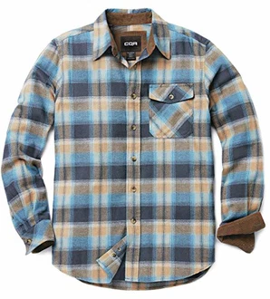 CQR Herren Langarm Flanell Button-up Baumwollhemd Hof110 Ozean/Sand (Hof110)