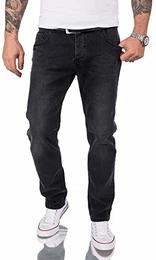 Herren Jeans Regular Fit Stretch Jeans Männerhose Herrenjeans Denim Hosen Herrenhose Straight Cut Stonewashed RC-2157 Schwarz W32 L32