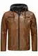 Lederjacke mit abnehmbarer Kapuze Bikerjacke Herren Kunstleder Dirtybraun M