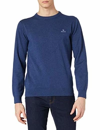 Herren Classic Cotton C-Neck Pullover, Dark JEANSBLUE Melange, M