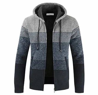 Shuanghao Herren Hoodie Strickjacke Cardigan Hellgrau