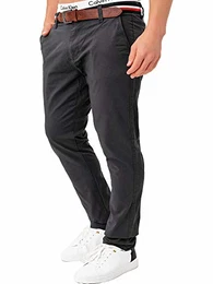 Herren Cherry Chinohose aus Baumwolle inkl. Gürtel Lange Chino Hose m. 5 Taschen Stretch Herrenhose Regular Fit Stoffhose Baumwollhose gerader Schnitt f. Männer Dk Grey 32/32