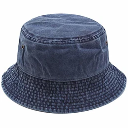 Vintage Cotton Fischerhut Sonnenhut Washed Retro Outdoor Bucket Hat (Navy)
