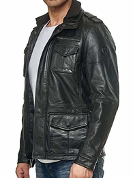 Herren Jacke Lederjacke Leder Mantel Trenchcoat 19706 (Schwarz, XL)