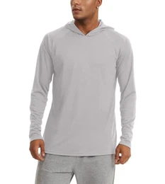 UV Langarmshirt Herren Sommer Shirt Outdoor mit Kapuze Sportshirt Sonnenschutz UPF 50+ Hoodie Männer Wandern Camping Funktionsshirt Hellgrau M